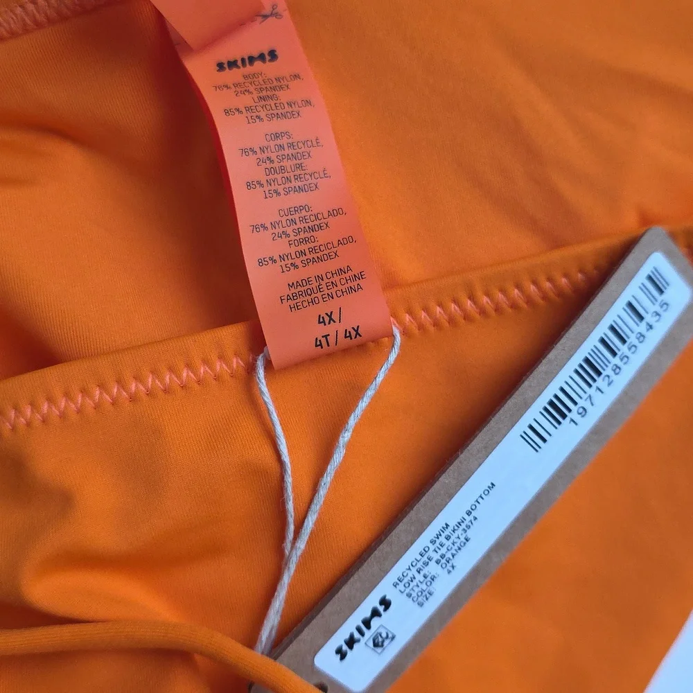 SKIMS Recycled Swim Low Rise Tie Bright Orange Bikini Bottom 4X G152